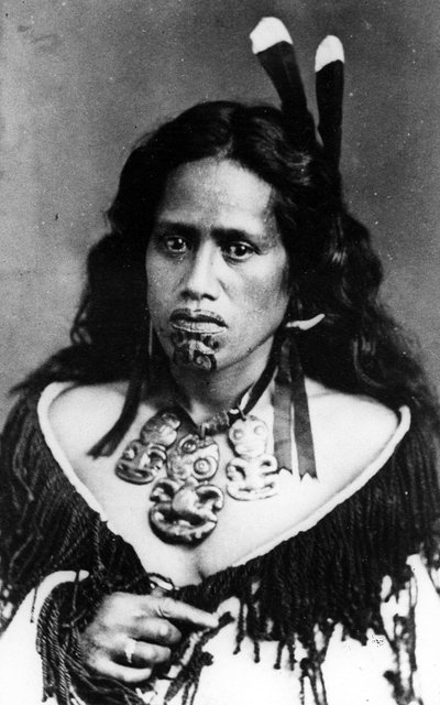 Portrait of a Maori woman, before 1880 by New Zealand Photographer